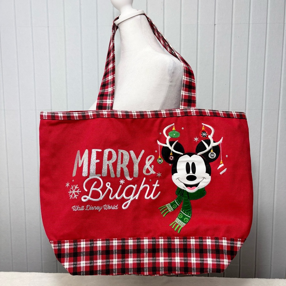 Walt Disney‎ World Mickey Mouse Christmas Ornament Tote Bag Rare Plaid